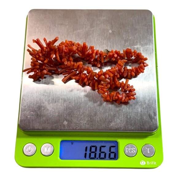 Vintage Red Coral Branch Beaded Necklace Statement 16" Natural Southwest - Picture 6 of 7